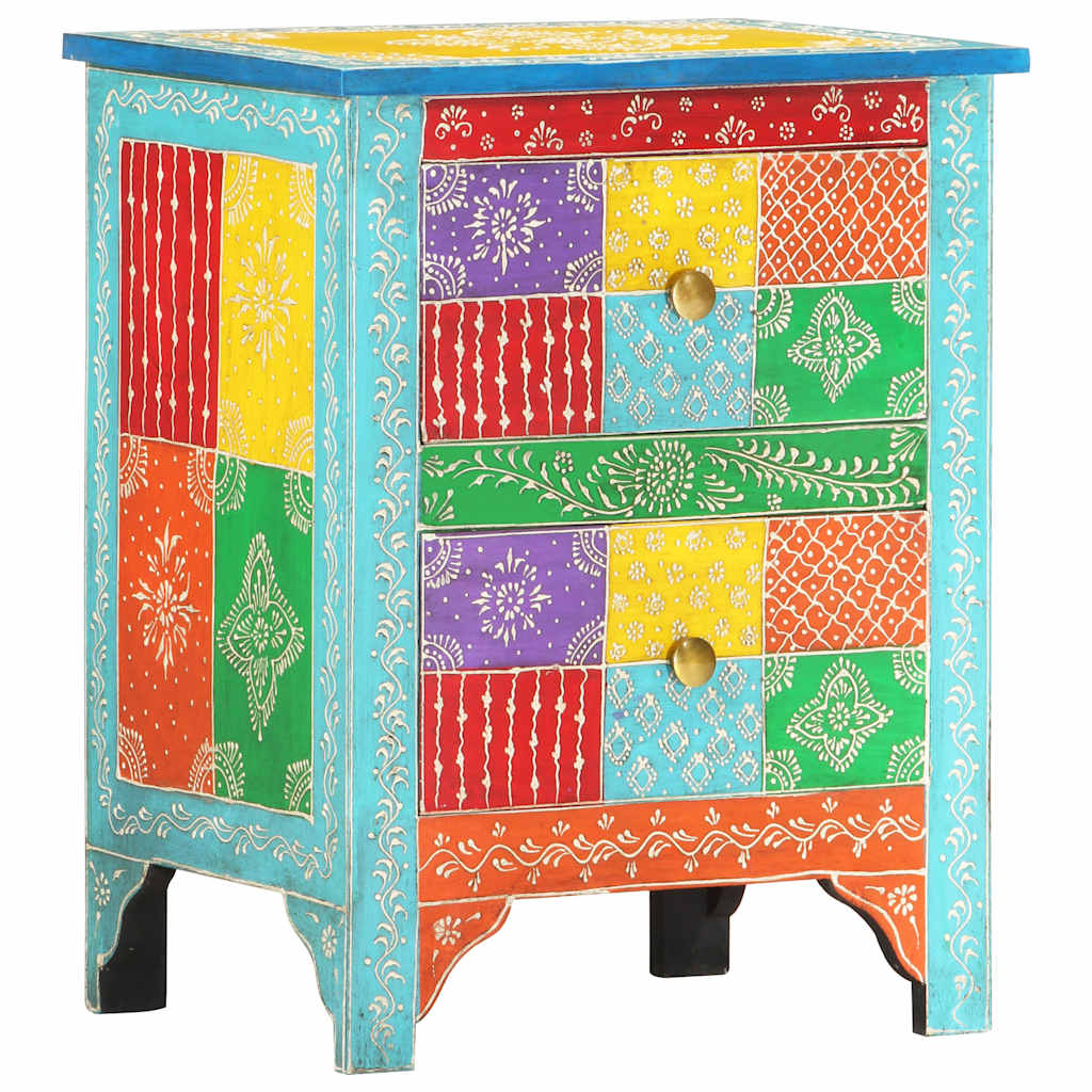 Comodino Dipinto a Mano 40x30x50 cm in Legno Massello di Mango | homemem39