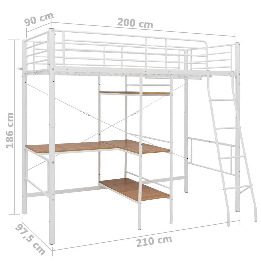 Letto a Castello con Tavolino Bianco in Metallo 90x200 cm | homemem39