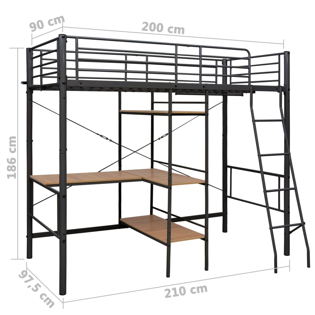 Letto a Castello con Tavolino Grigio in Metallo 90x200 cm | homemem39