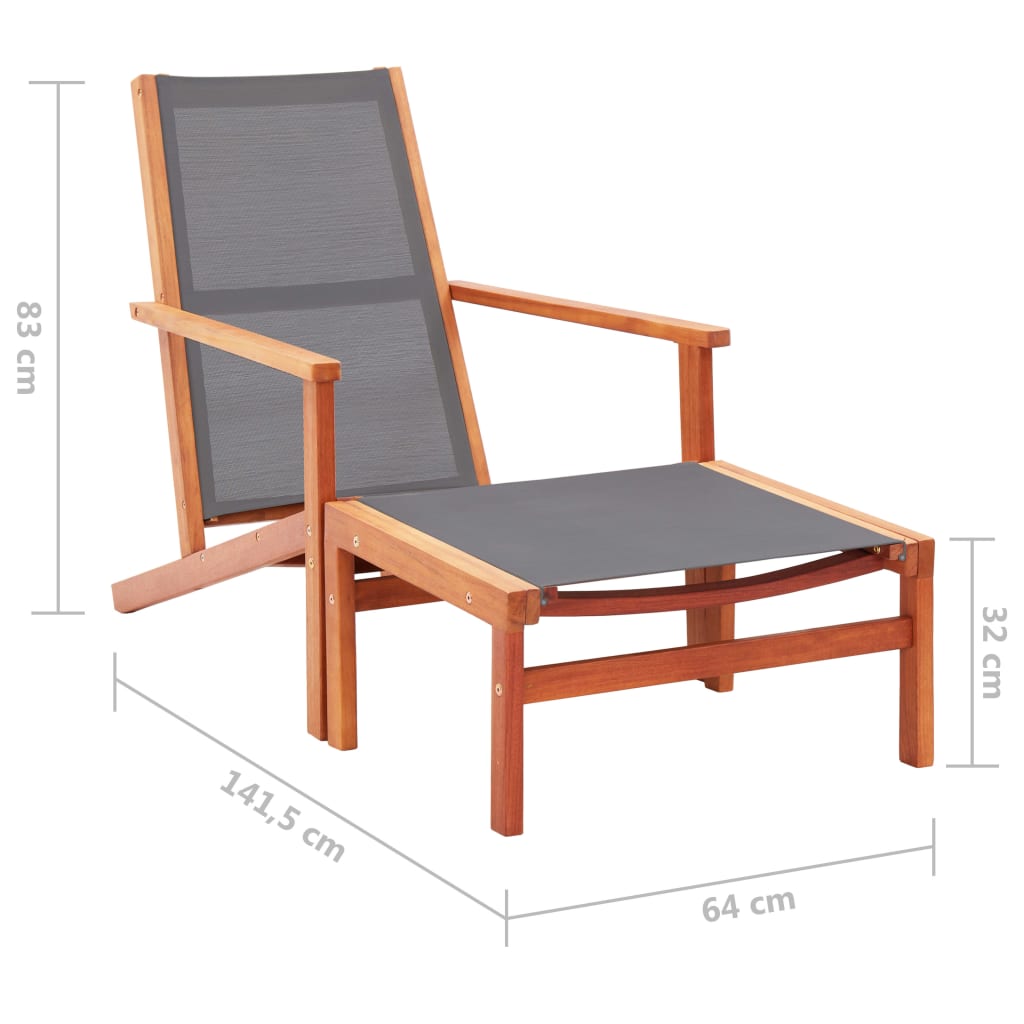 Sedia da Giardino con Pouf Grigia Eucalipto e Textilene - homemem39