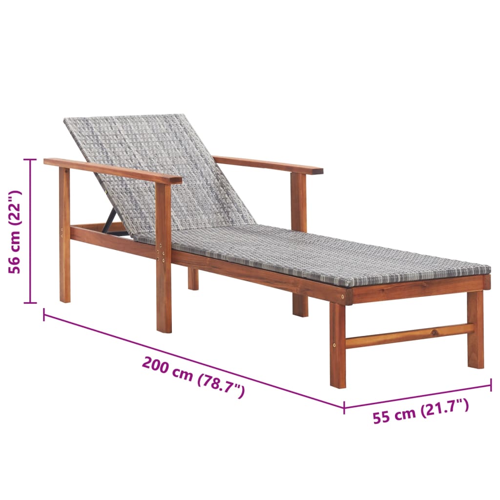Sonnenliege aus Polyrattan und massivem grauem Akazienholz