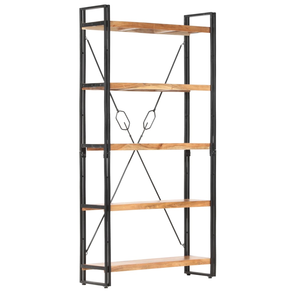 Libreria a 5 Ripiani 90x30x180 cm in Legno Massello di Acacia | homemem39