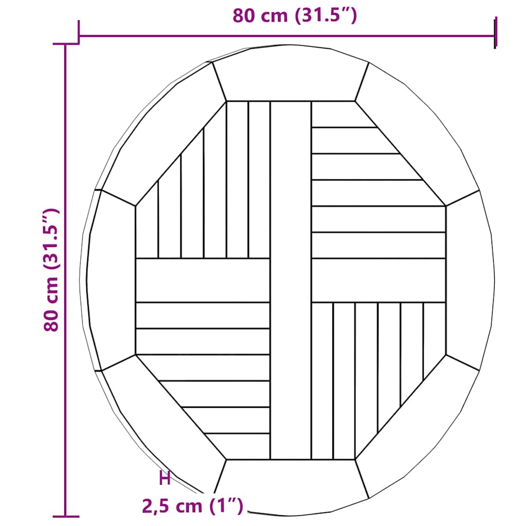 Piano Tavolo in Legno Massello di Teak Rotondo 2,5 cm 80 cm | homemem39