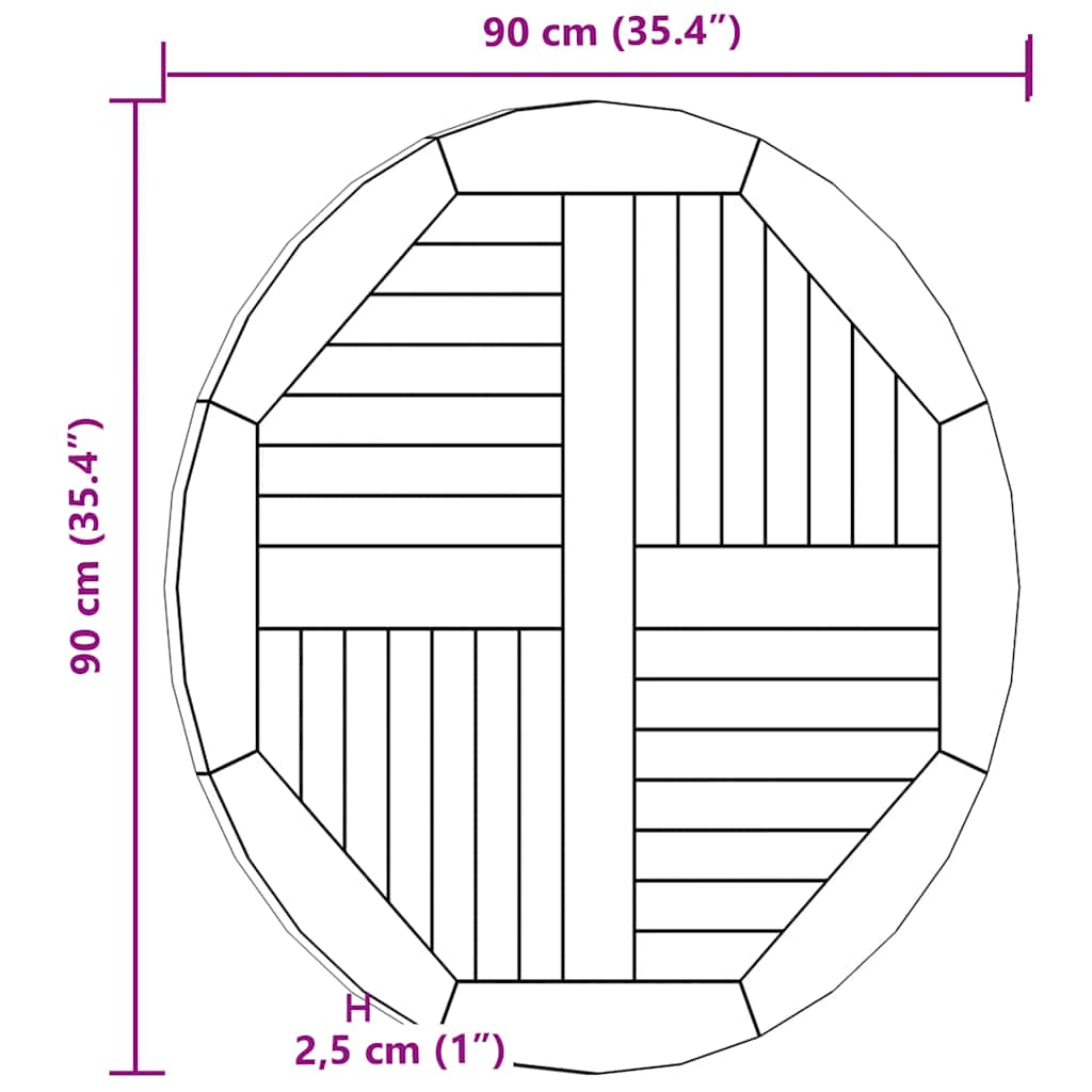 Piano Tavolo in Legno Massello di Teak Rotondo 2,5 cm 90 cm