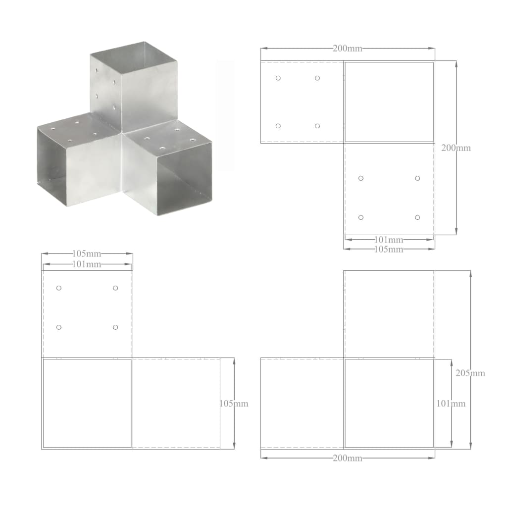 Connettore per Pali a Forma di Y in Metallo Zincato 101x101 mm | homemem39
