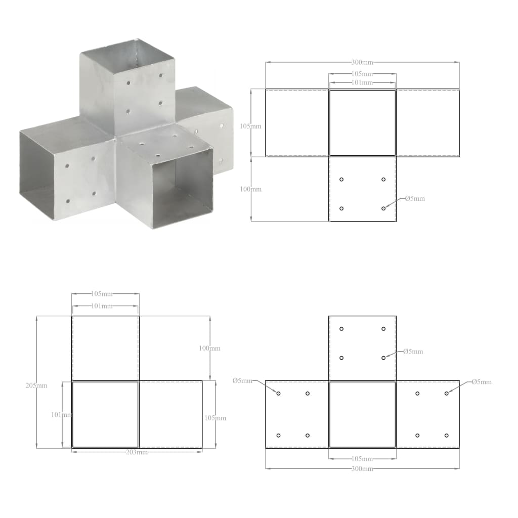 Connettore per Pali a Forma di X in Metallo Zincato 101x101 mm | homemem39