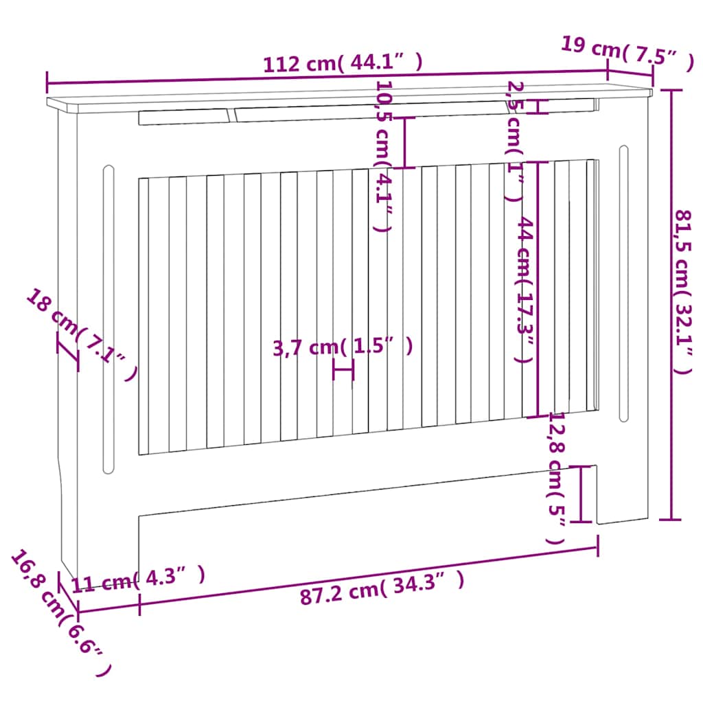 Copertura per Radiatore Grigio 112x19x81,5 cm in Legno Multistrato | homemem39