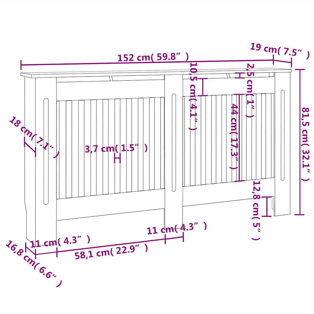 Copertura per Radiatore Antracite 152x19x81,5 cm in MDF - homemem39