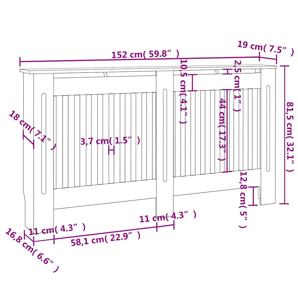 Copertura per Radiatore Nera 152x19x81,5 cm in MDF - homemem39