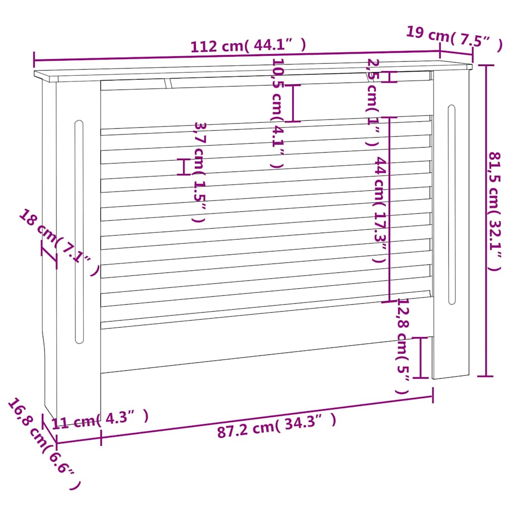 Copertura per Radiatore Nera 112x19x81,5 cm in MDF - homemem39