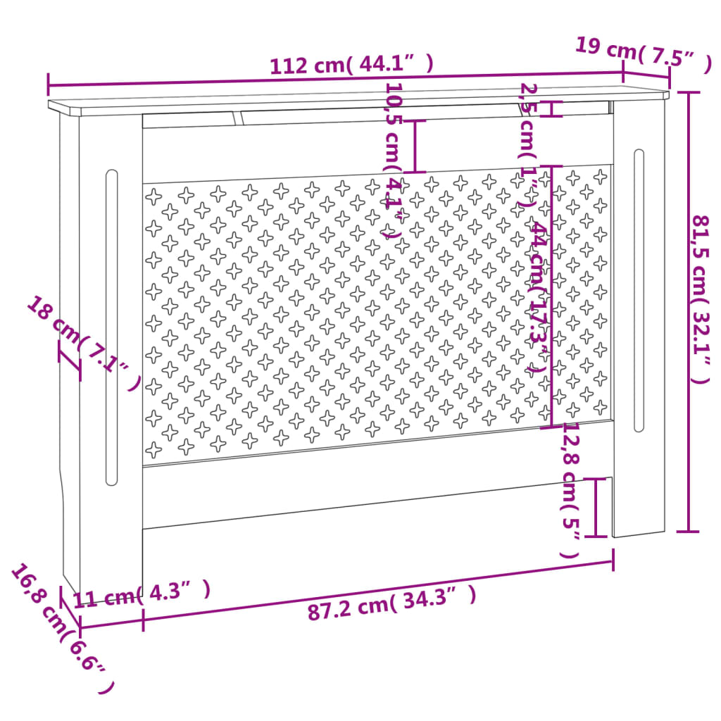 Copertura per Radiatore Nera 112x19x81,5 cm in MDF - homemem39