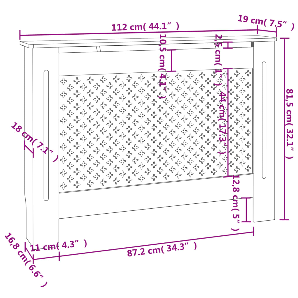 Copertura per Radiatore 112x19x81,5 cm in MDF - homemem39