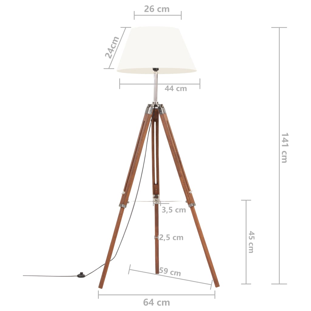 Lampada a Treppiede Marrone e Bianco in Legno di Teak 141 cm | homemem39