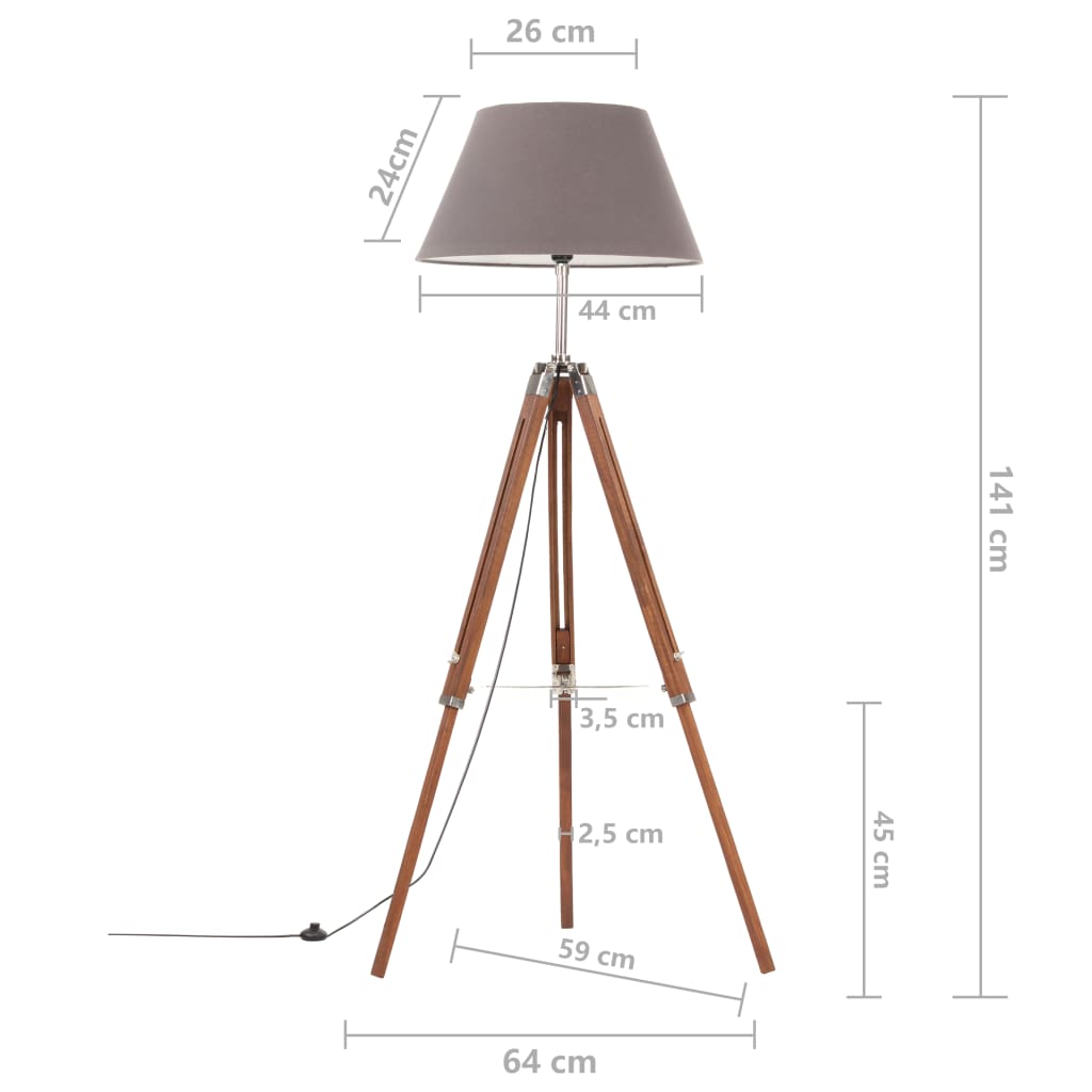 Lampada a Treppiede Marrone e Grigio in Legno di Teak 141 cm | homemem39