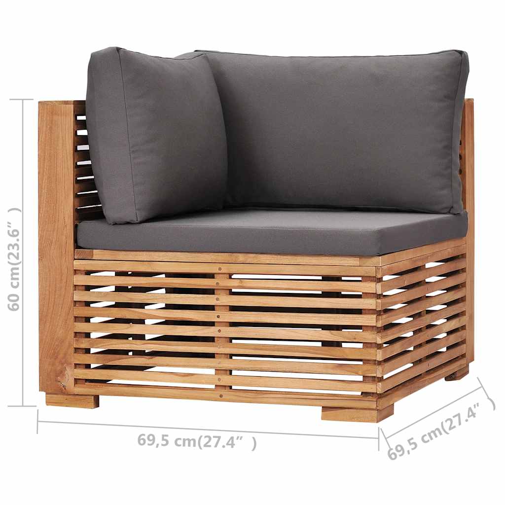 Divano Angolare da Giardino con Cuscino Grigio Massello di Teak