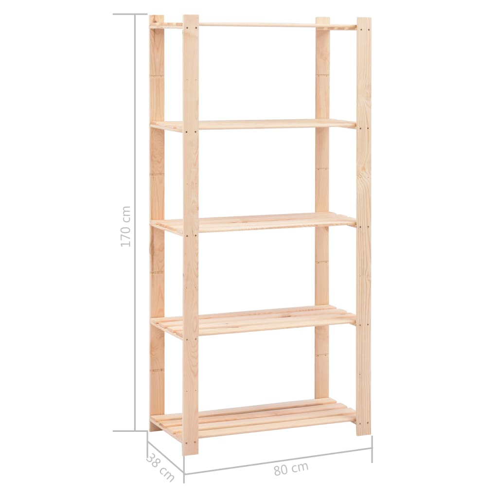 Scaffali a 5 Livelli 2 pz 80x38x170 cm in Massello Pino 250 kg