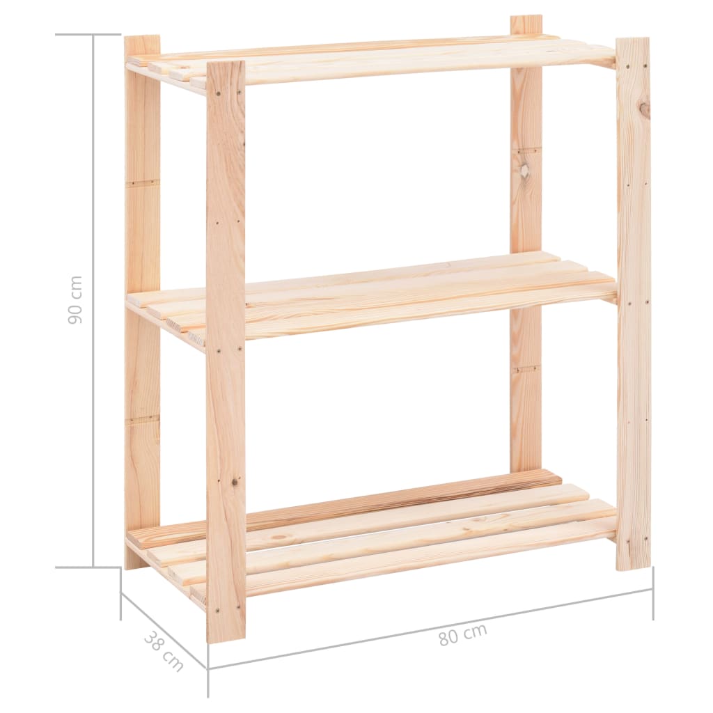 Scaffali a 3 Livelli 10 pz 80x38x90 cm in Massello Pino 150 kg | homemem39