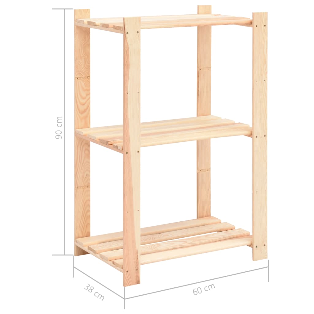 Scaffali a 3 Livelli 3 pz 60x38x90 cm in Massello Pino 150 kg | homemem39