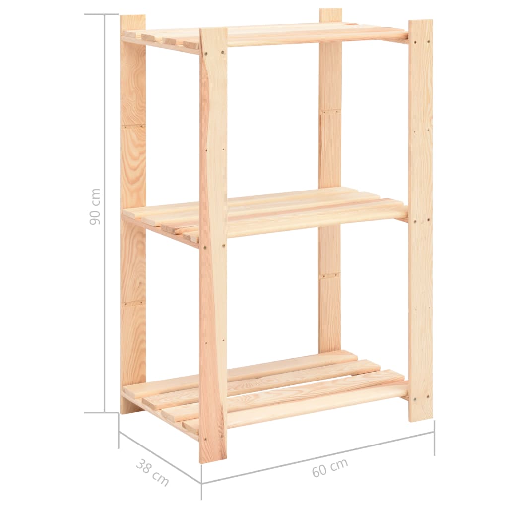 Scaffali a 3 Livelli 10 pz 60x38x90 cm in Massello Pino 150 kg | homemem39
