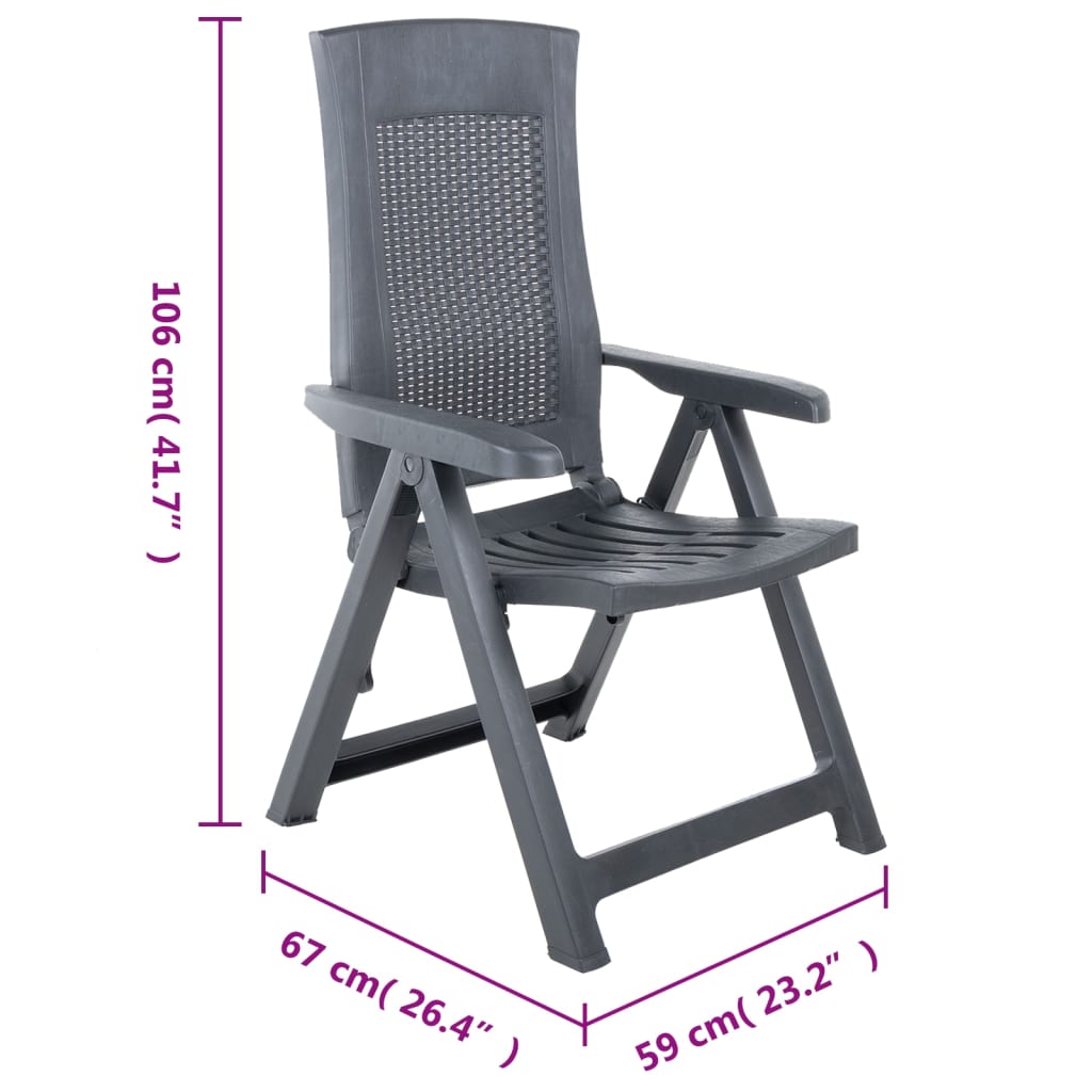Sedie da Giardino Reclinabili 2 pz in Plastica Antracite