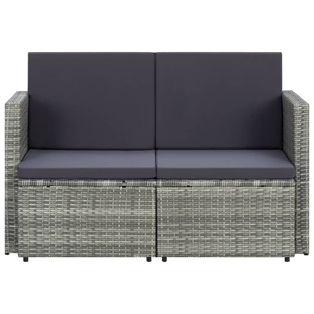 Divano da Giardino a 2 Posti con Cuscini Grigio in Polyrattan - homemem39