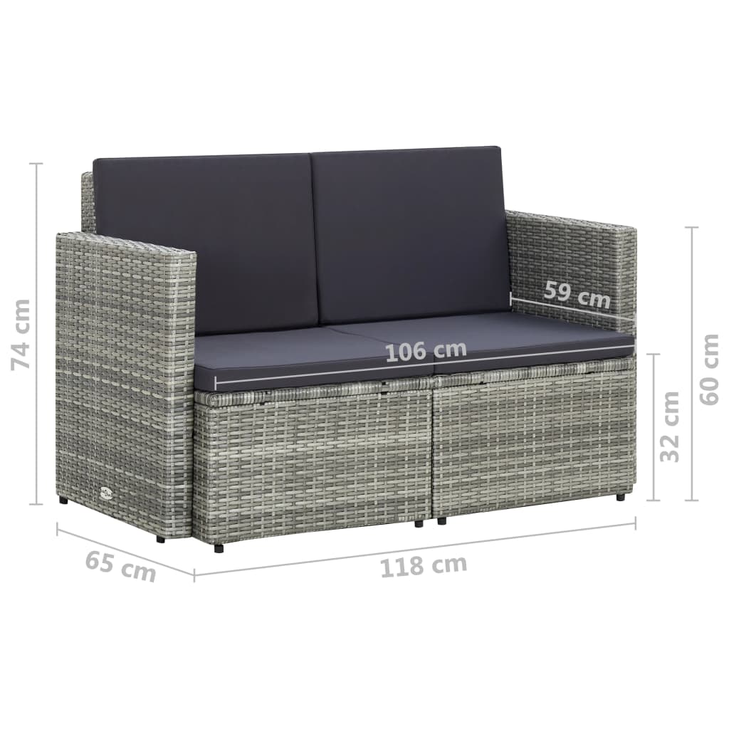 Divano da Giardino a 2 Posti con Cuscini Grigio in Polyrattan | homemem39