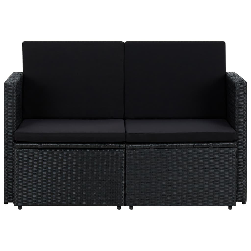 Divano da Giardino a 2 Posti con Cuscini Nero in Polyrattan - homemem39