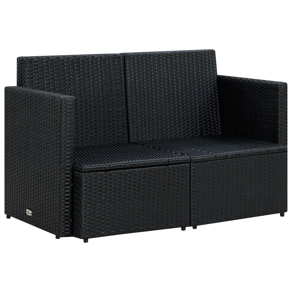 Divano da Giardino a 2 Posti con Cuscini Nero in Polyrattan - homemem39