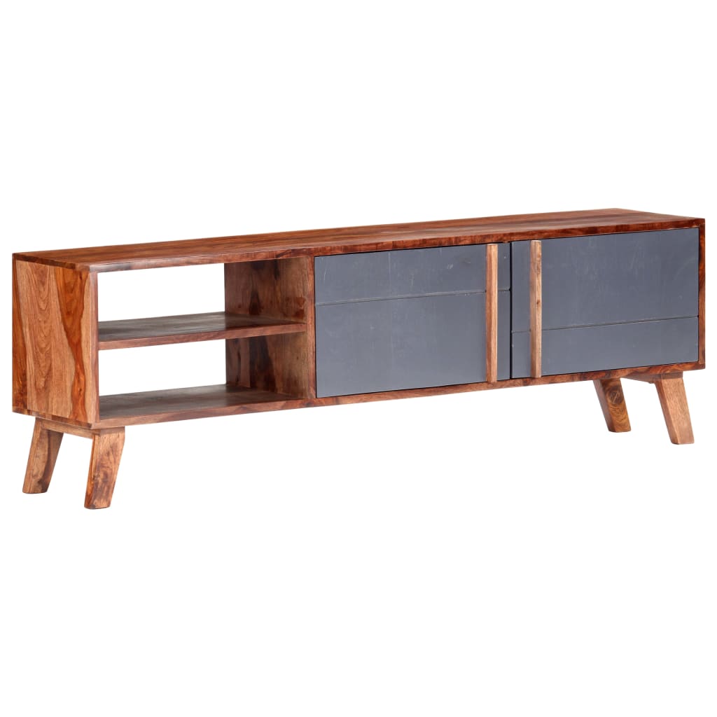 Mobile Porta TV Grigio 140x30x45 cm in Legno Massello - homemem39