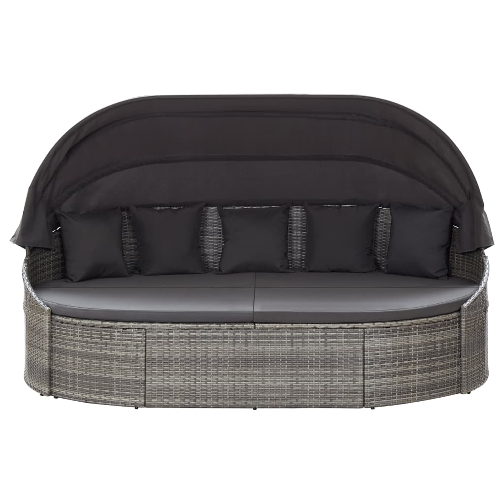 Lettino Prendisole con Baldacchino in Polyrattan Grigio - homemem39