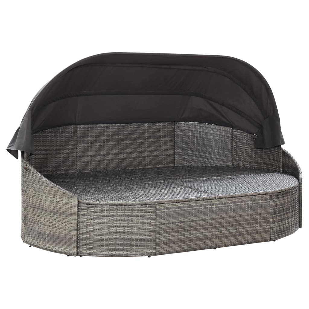 Lettino Prendisole con Baldacchino in Polyrattan Grigio - homemem39