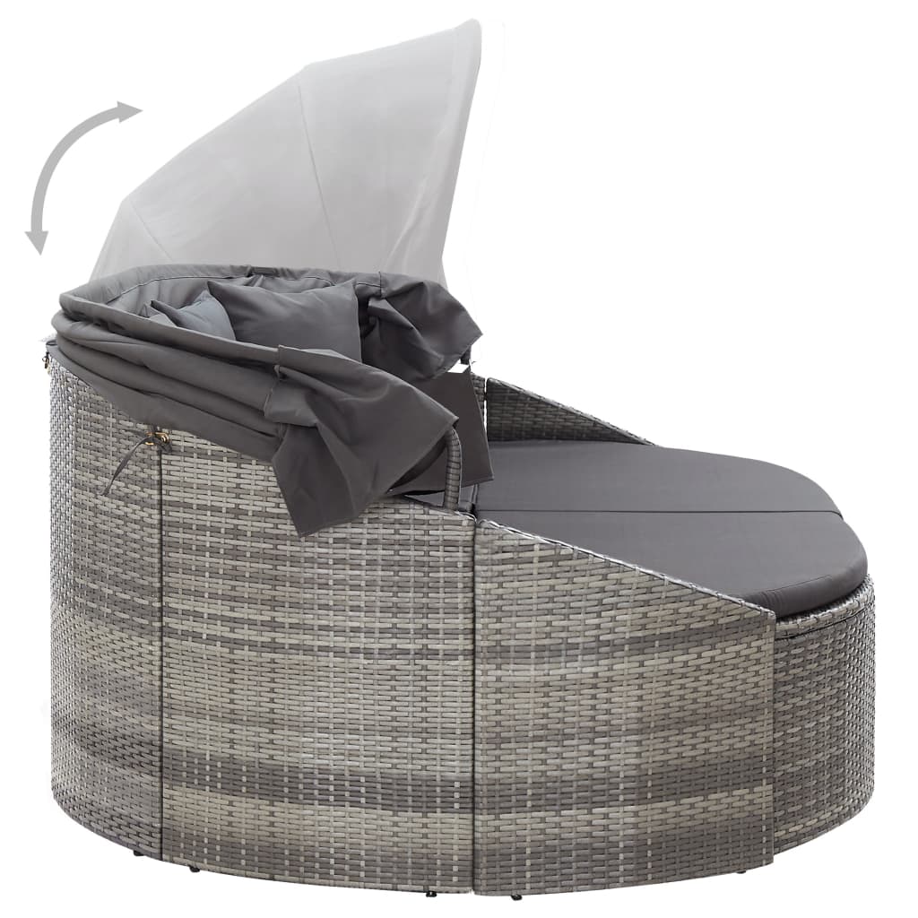 Lettino Prendisole con Baldacchino in Polyrattan Grigio - homemem39