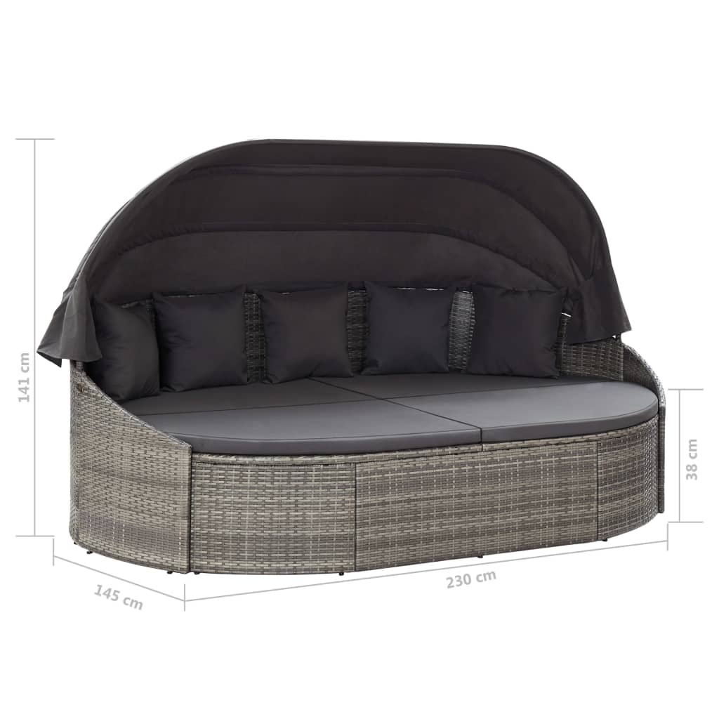 Lettino Prendisole con Baldacchino in Polyrattan Grigio - homemem39