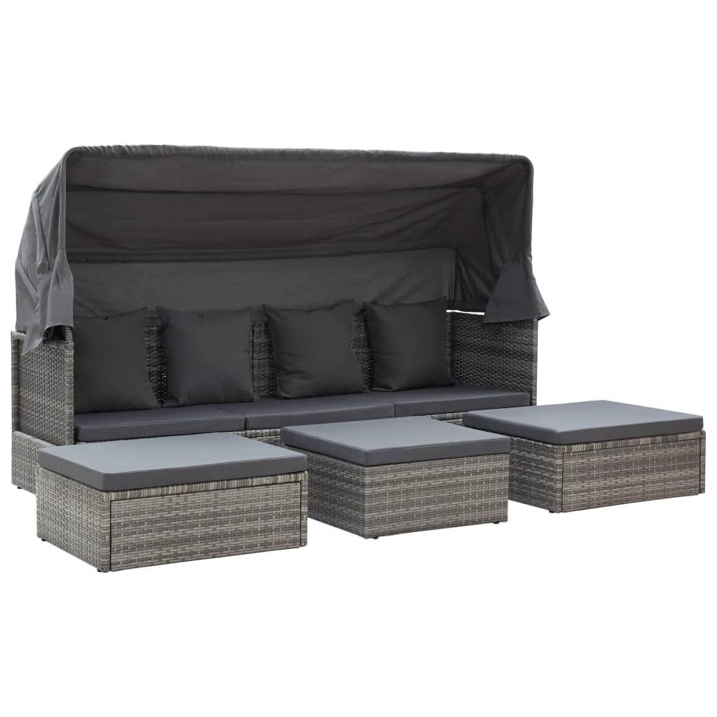 Lettino da Giardino con Tettuccio in Polyrattan Grigio Mélange - homemem39
