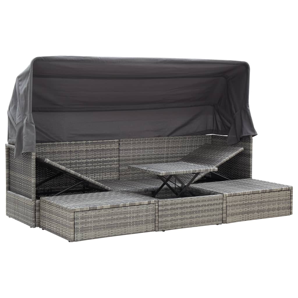 Lettino da Giardino con Tettuccio in Polyrattan Grigio Mélange - homemem39