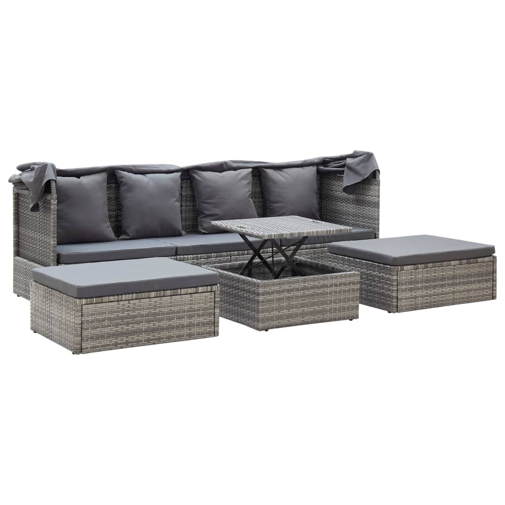 Lettino da Giardino con Tettuccio in Polyrattan Grigio Mélange - homemem39