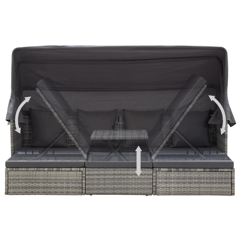 Lettino da Giardino con Tettuccio in Polyrattan Grigio Mélange - homemem39