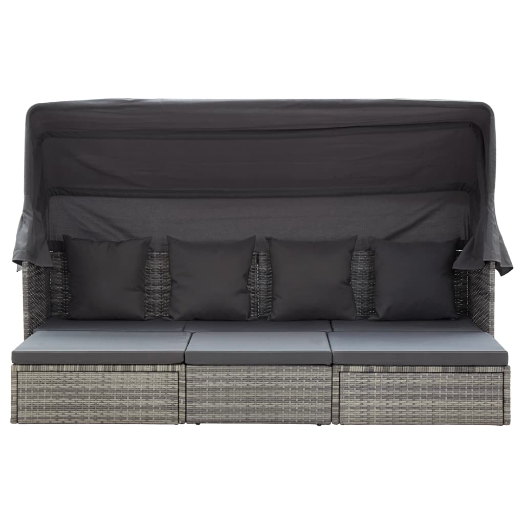 Lettino da Giardino con Tettuccio in Polyrattan Grigio Mélange - homemem39