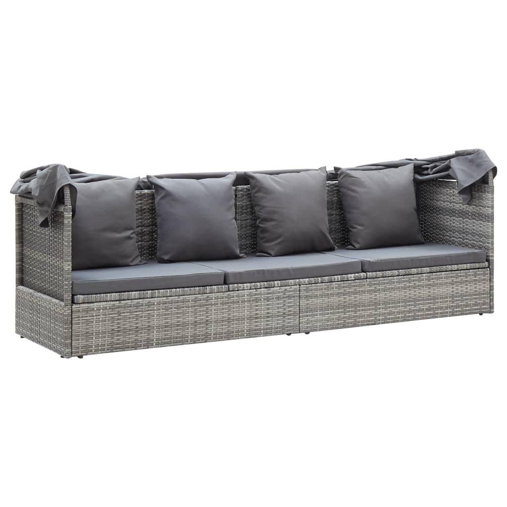 Lettino da Giardino con Tettuccio in Polyrattan Grigio Mélange - homemem39