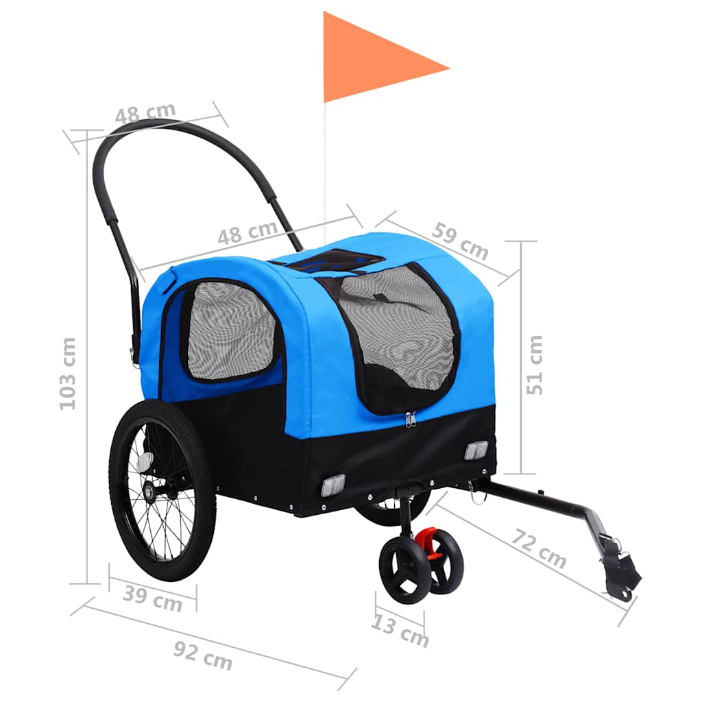 Rimorchio da Bici per Animali Carrello Jogging 2in1 Blu e Nero - homemem39