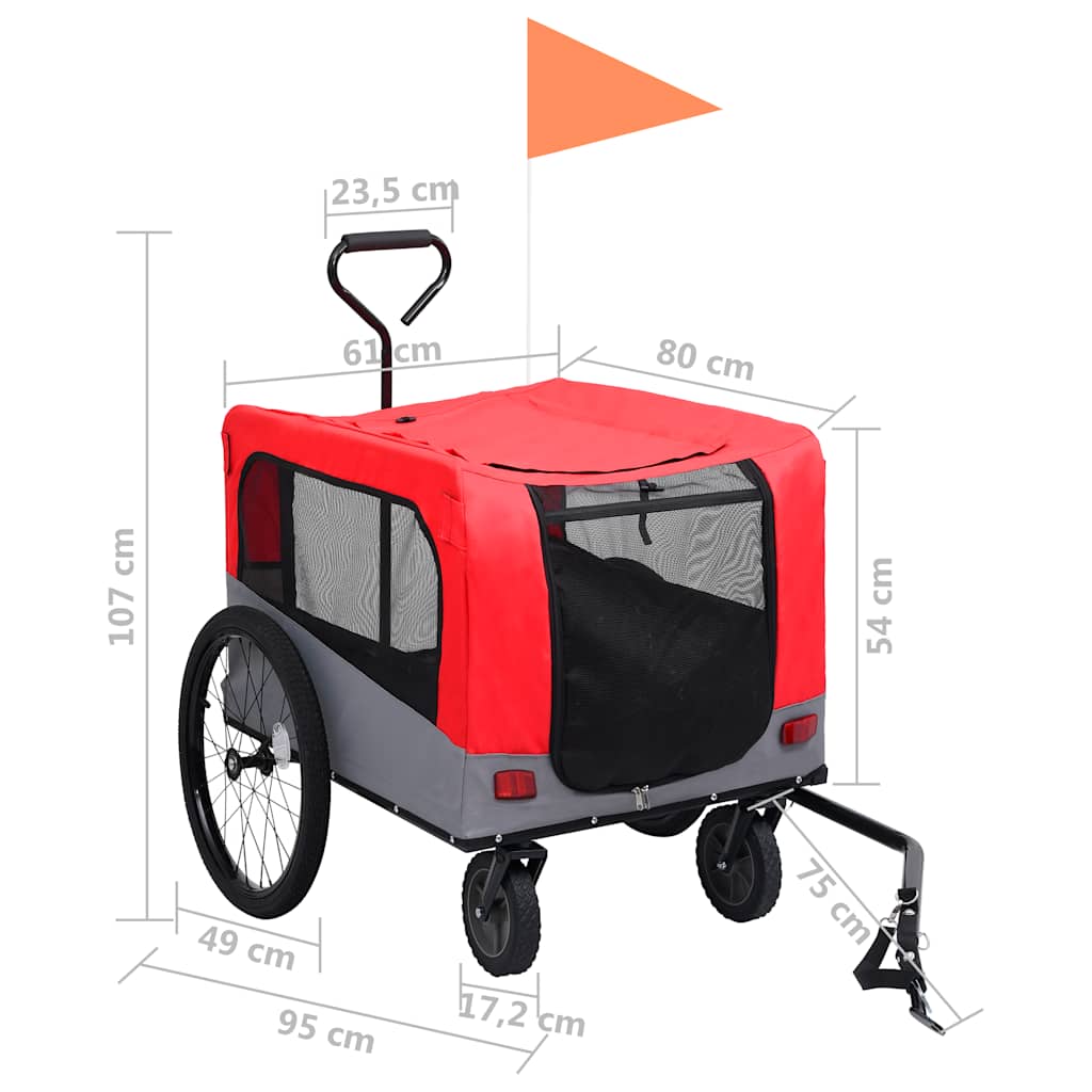 Rimorchio Bici Animali e Carrello Jogging 2 in 1 Rosso e Grigio | homemem39