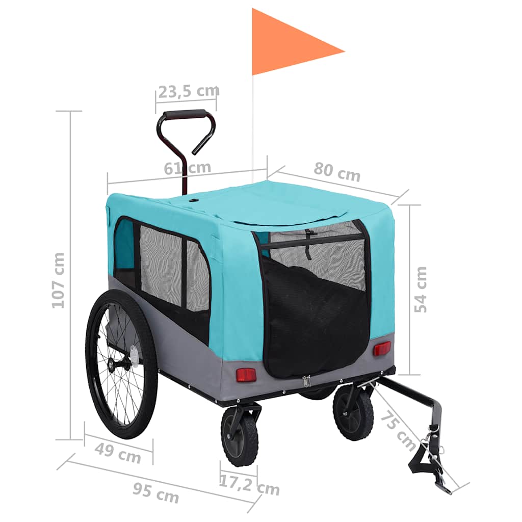 Rimorchio Bici per Animali Carrello Jogging 2in1 Blu e Grigio - homemem39
