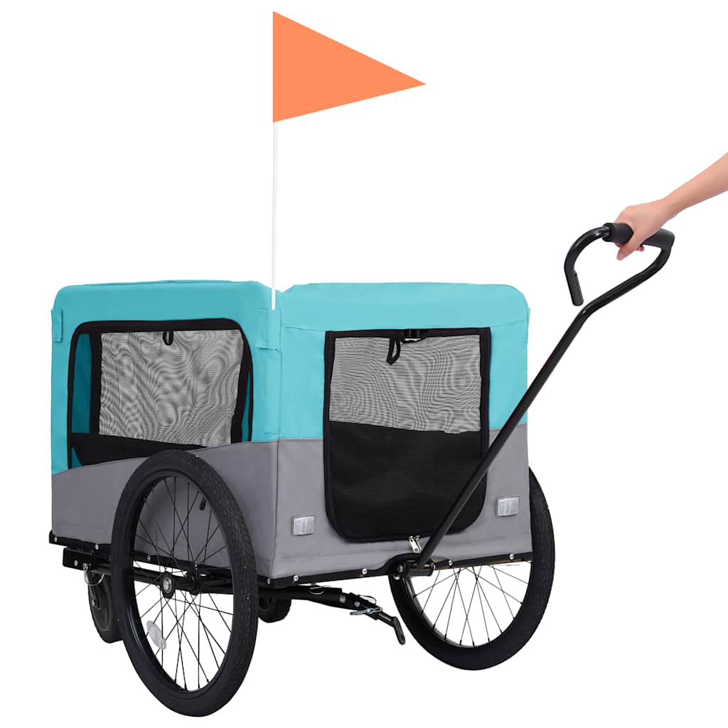Rimorchio Bici per Animali Carrello Jogging 2in1 Blu e Grigio - homemem39