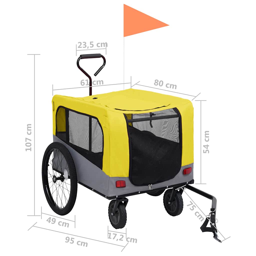 Rimorchio Bici Animali Carrello Jogging 2in1 Giallo e Grigio - homemem39