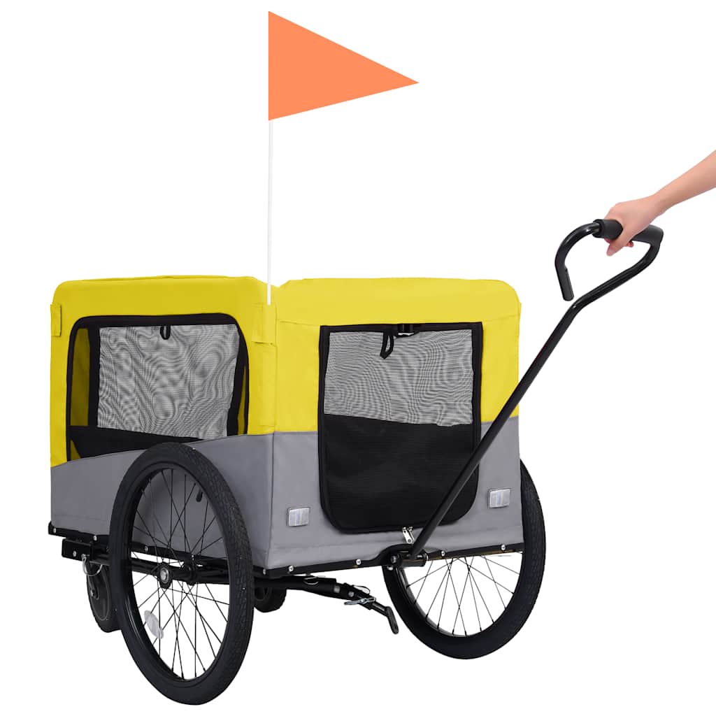 Rimorchio Bici Animali Carrello Jogging 2in1 Giallo e Grigio - homemem39