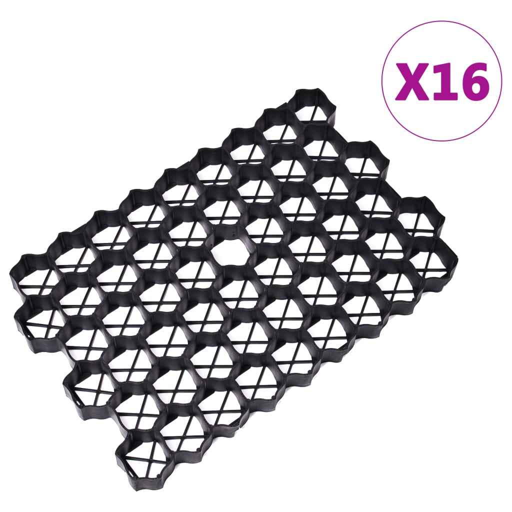 Griglie per l'Erba 16 pz Nere 60x40x3 cm in Plastica - homemem39