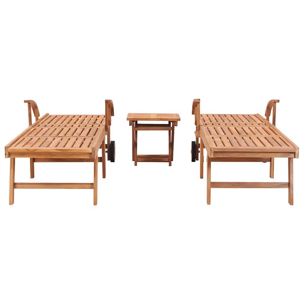 2 pcs Sun Loungers with Solid Teak Wood Table