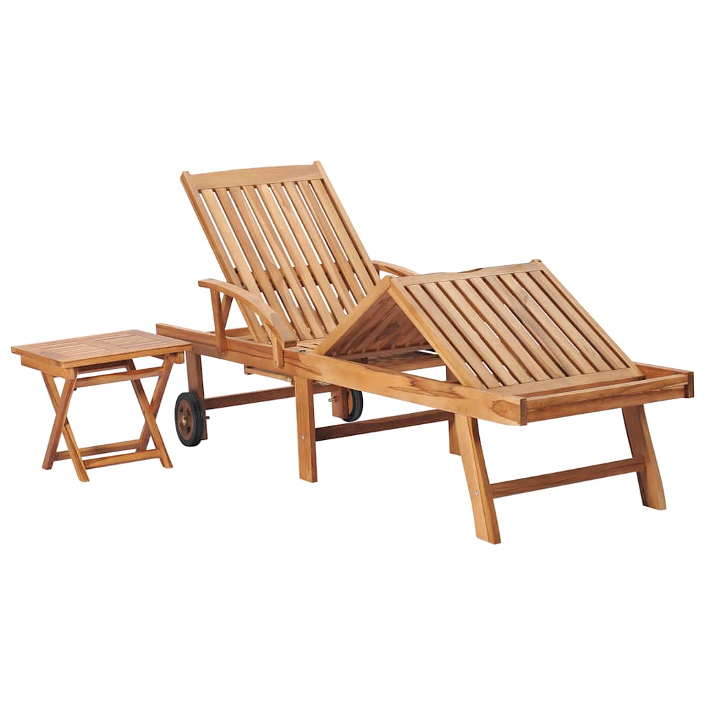 2 pcs Sun Loungers with Solid Teak Wood Table