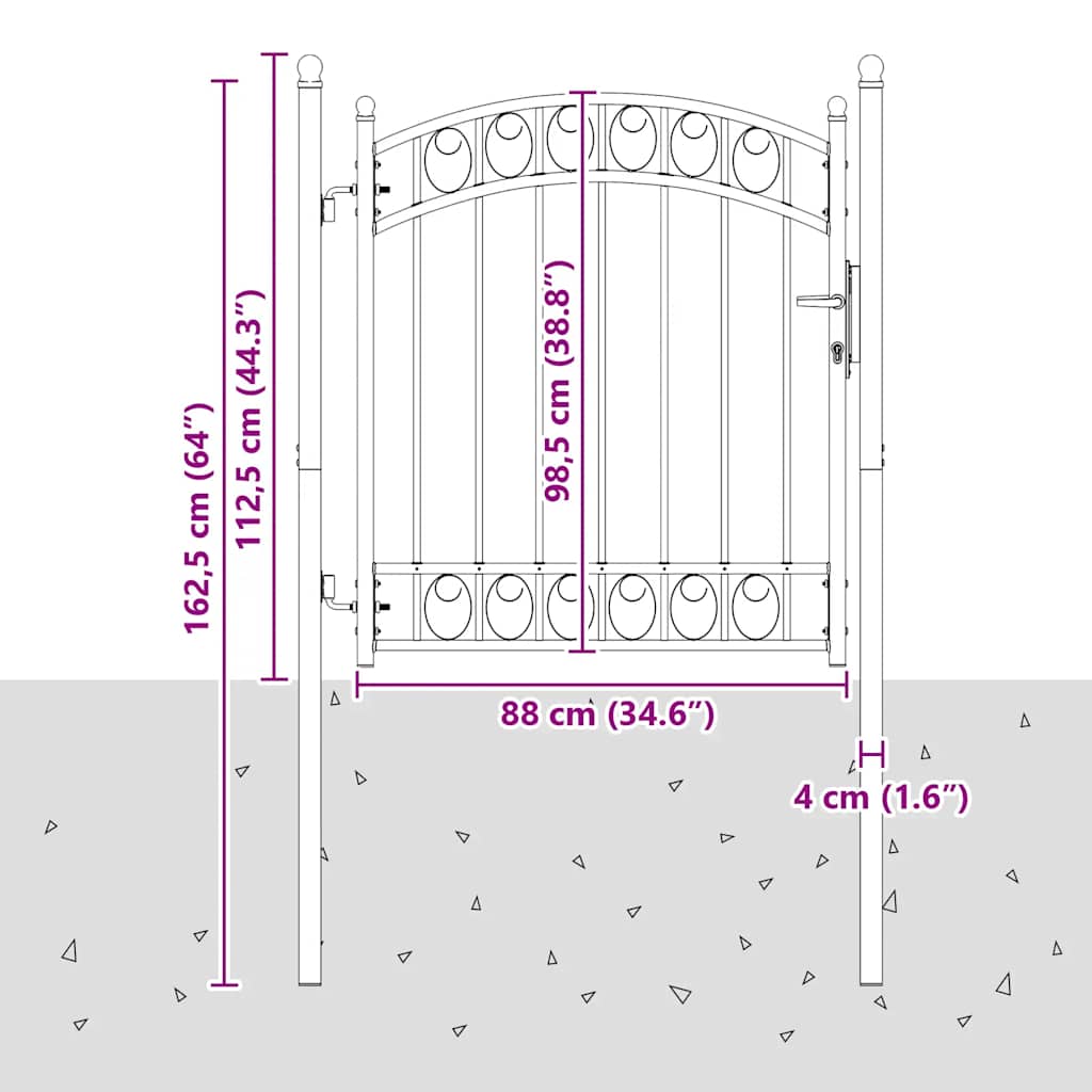 Cancello per recinzione EMMEN con parte superiore ad arco in acciaio 100x98,5 cm Nero | homemem39