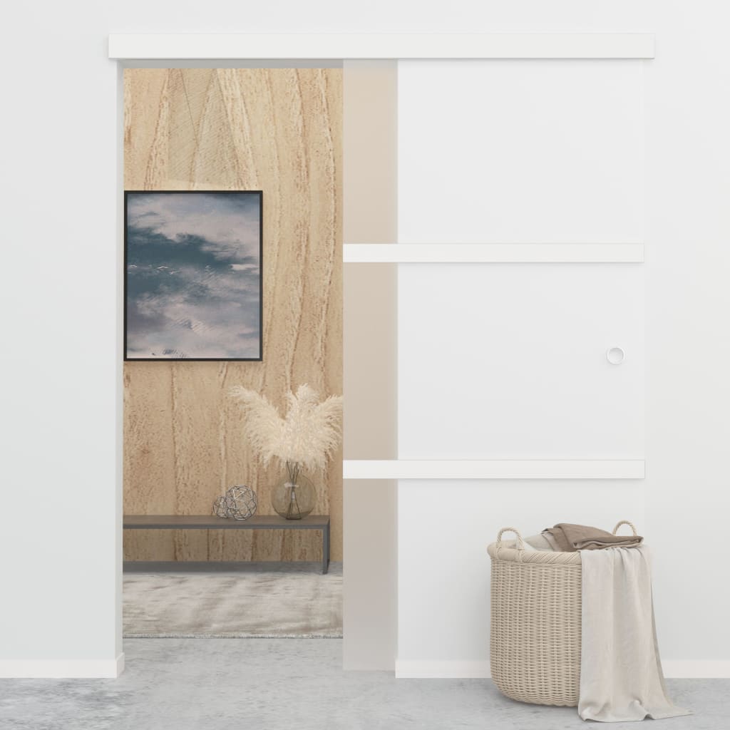Porta Scorrevole Fermi Vetro ESG e Alluminio Argento 90x205 cm - homemem39